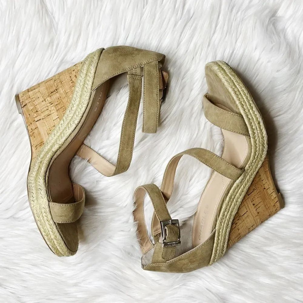 Charles By Charles David Becki Cork Platform Wedges Taupe Size 10M